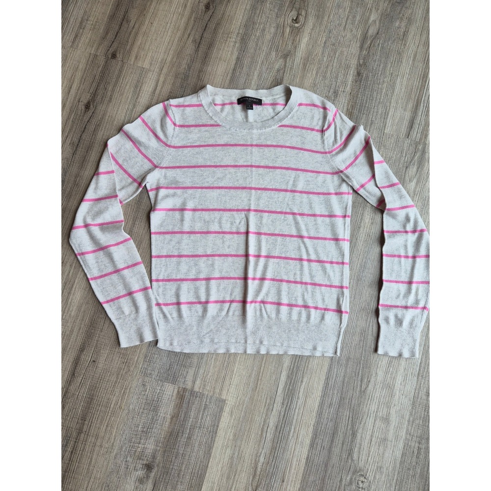 Banana Republic Women's Small Lightweight Striped Sweater Pink Gray 60% Cotton